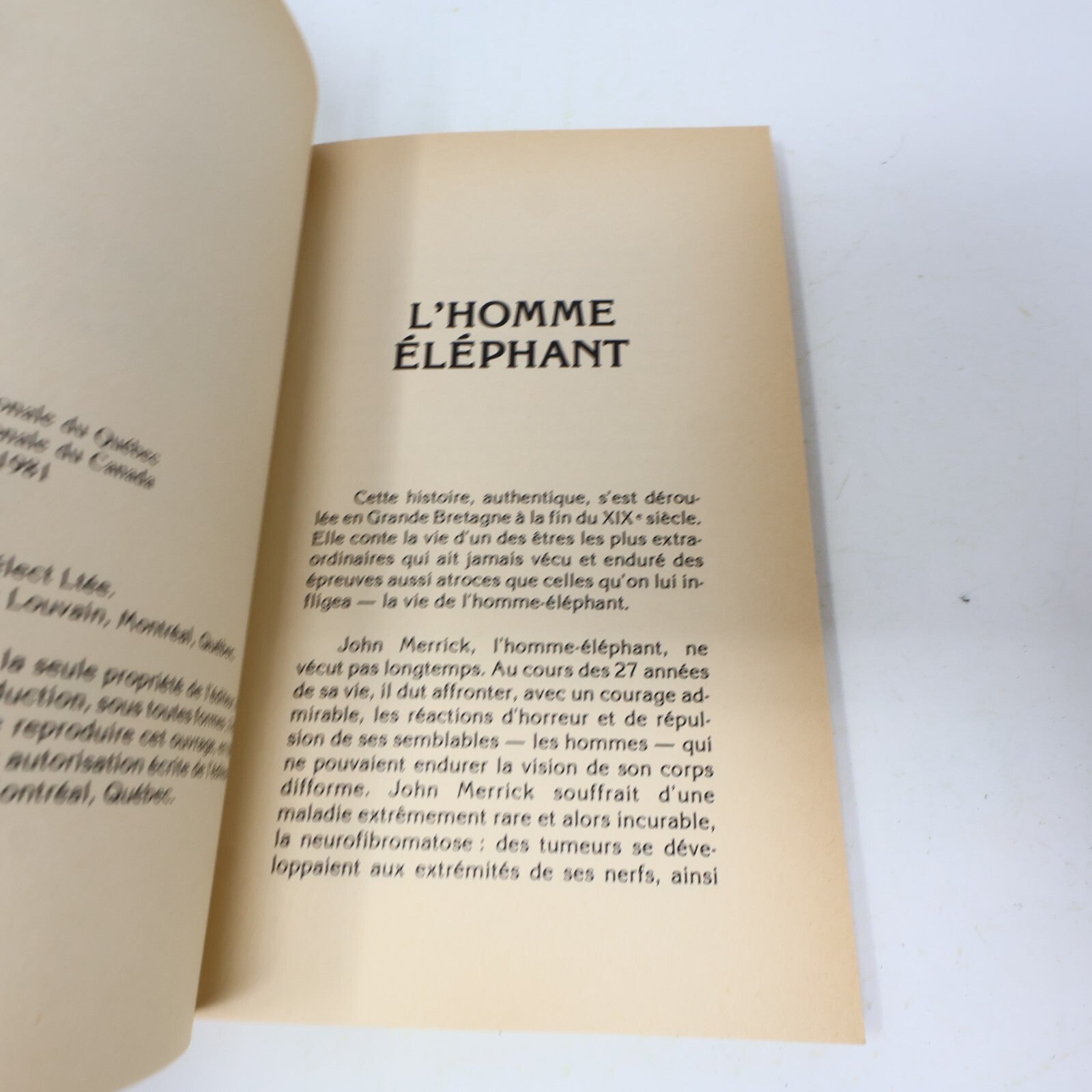 1981 Le Destin Tragique de l'Homme Éléphant Jutzi Biographie Sélect Français 80s