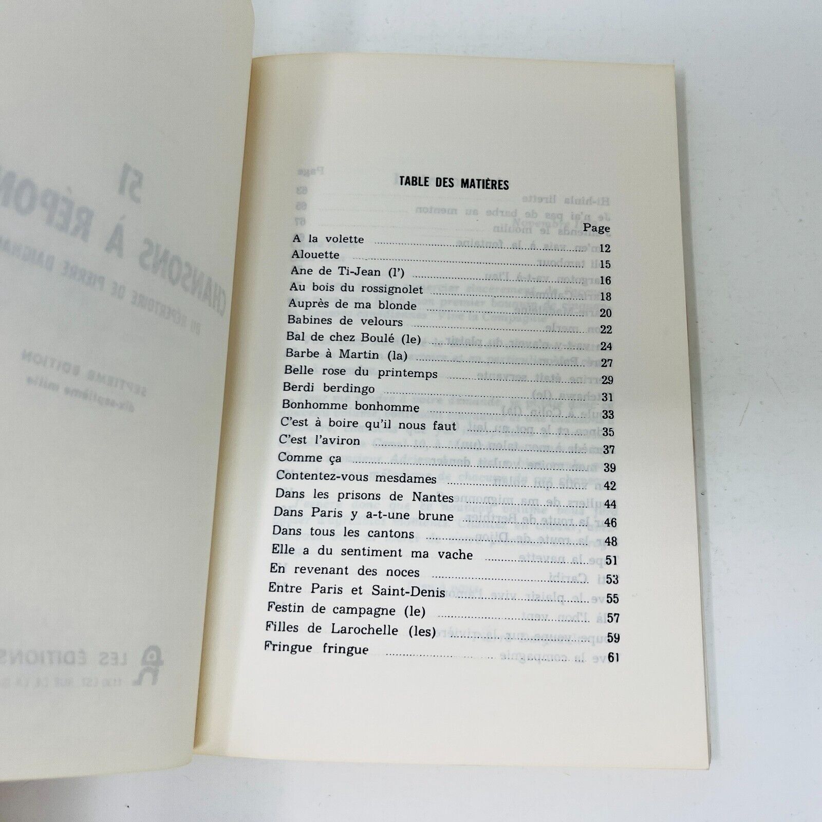 51 Chansons à Répondre de Pierre Daignault 1963 Partitions Songbook Français 60s