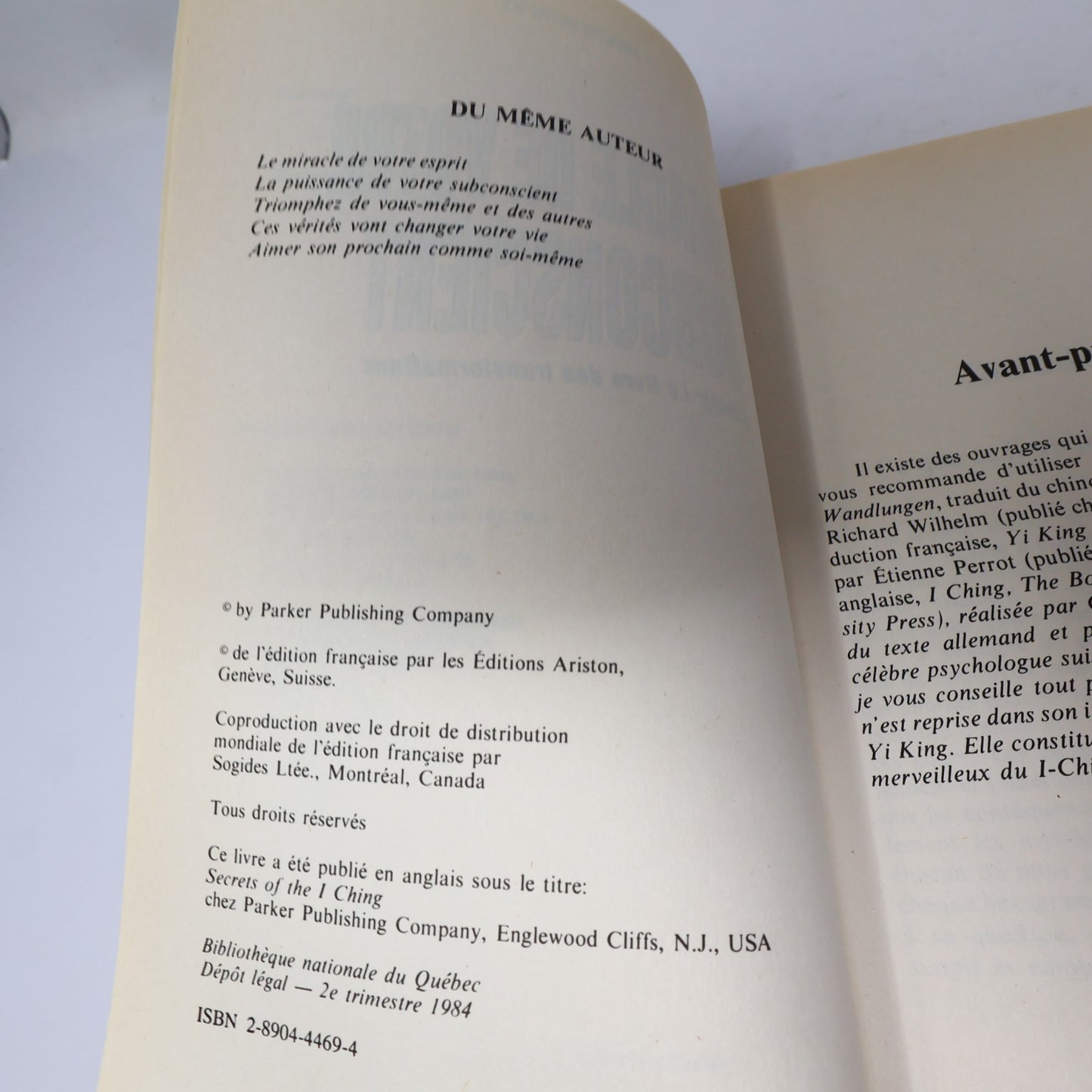 L'Oracle de Votre Subconscient I-Ching Joseph Murphy Le Jour 1984 PB Français