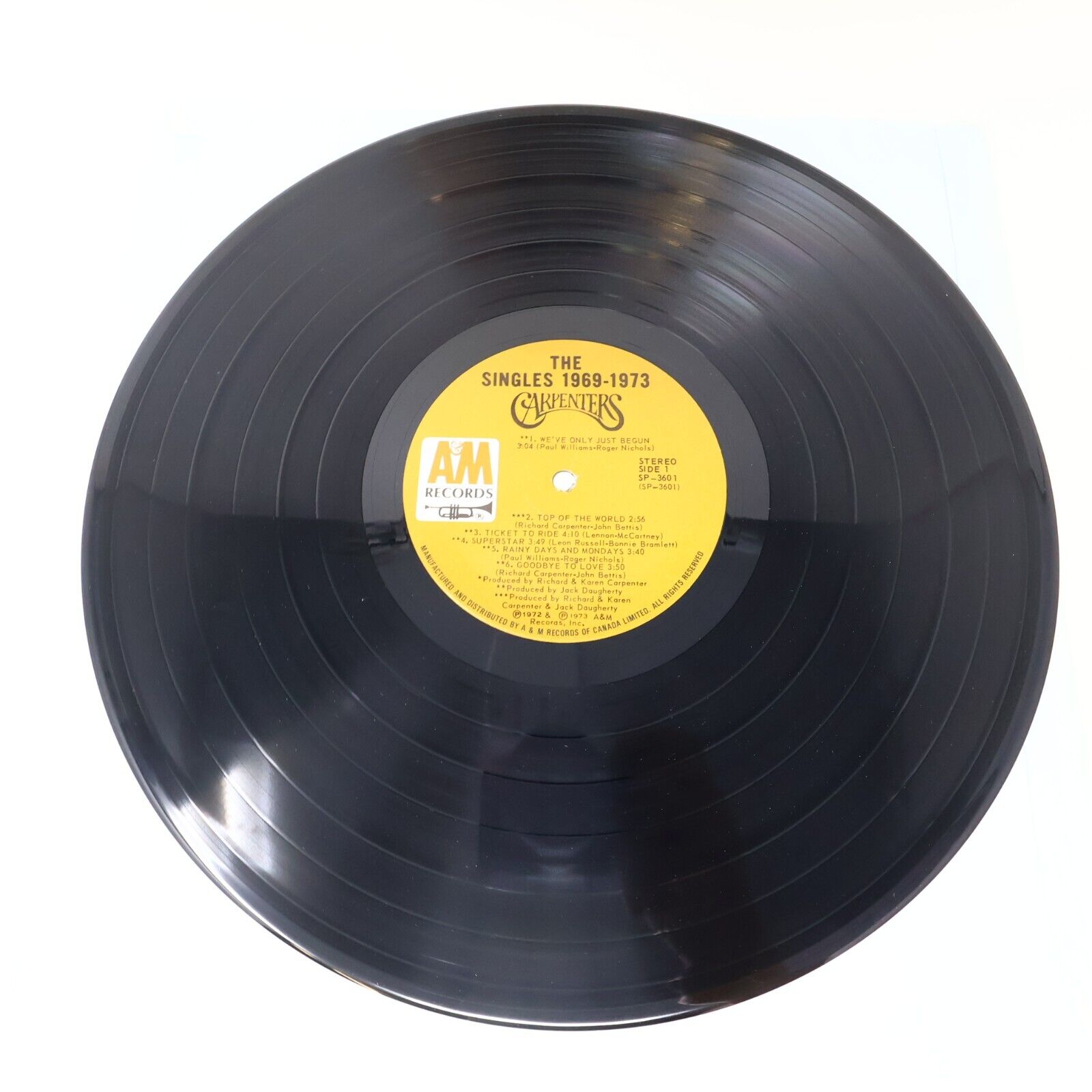 Carpenters The Singles 1969-1973 LP Vinyl Record SP 3601 A&M Top Of The World