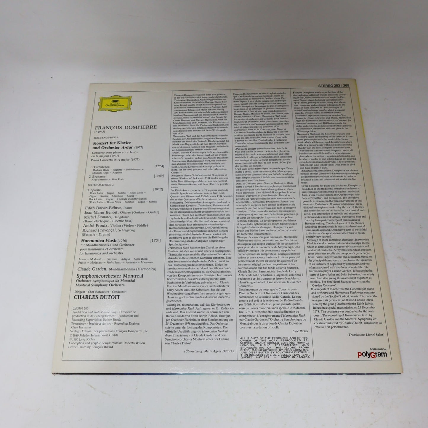 François Dompierre OSM Charles Dutoit Concerto Piano Orchestre Record 2531 265