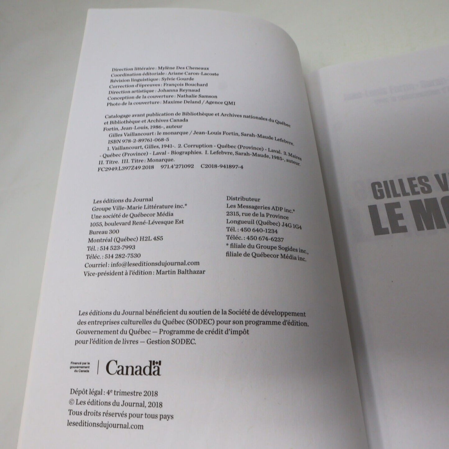 2018 Gilles Vaillancourt le Monarque Fortin/Lefebvre Ex-Maire Laval Français PB