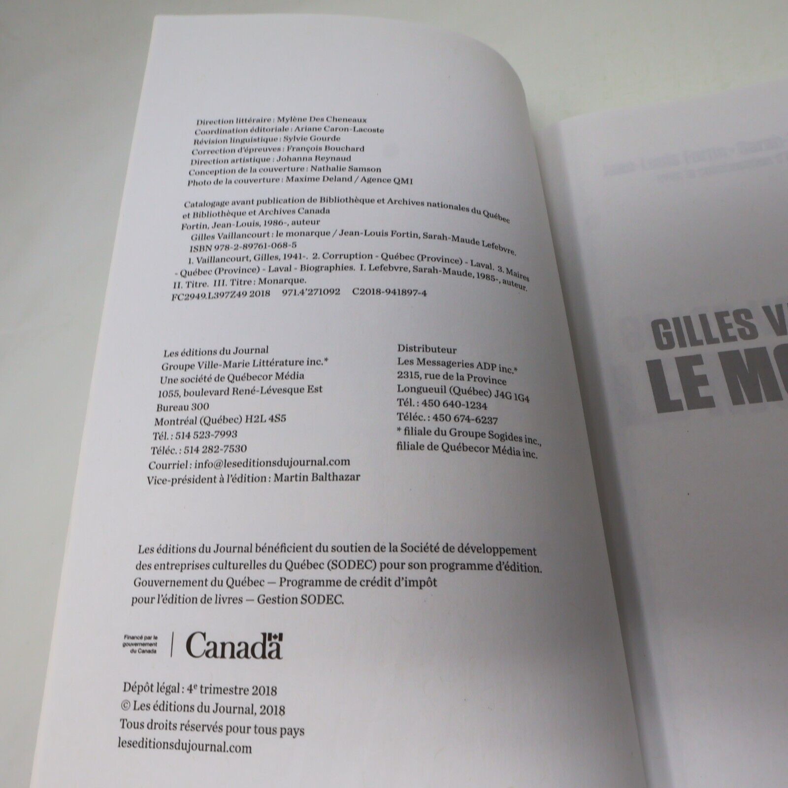 2018 Gilles Vaillancourt le Monarque Fortin/Lefebvre Ex-Maire Laval Français PB