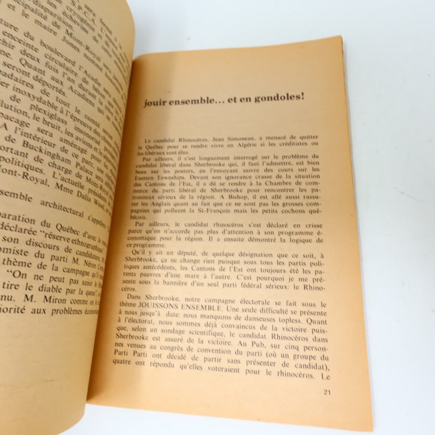1974 Le Parti Rhinocéros Programmé Victor-Lévy Beaulieu Satire Politique Québec