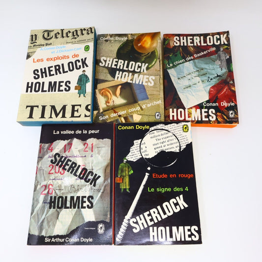 Sherlock Holmes Lot 5 Livres Arthur Conan Doyle Français Livre de Poche PB 70s