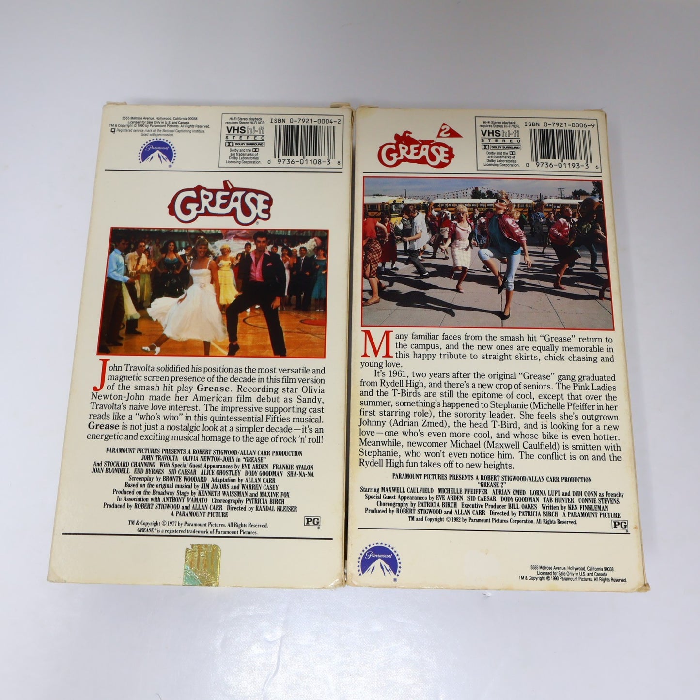 Grease #1-2 VHS Lot Olivia Newton-John/Travolta/Caulfield/Michelle Pfeiffer NTSC