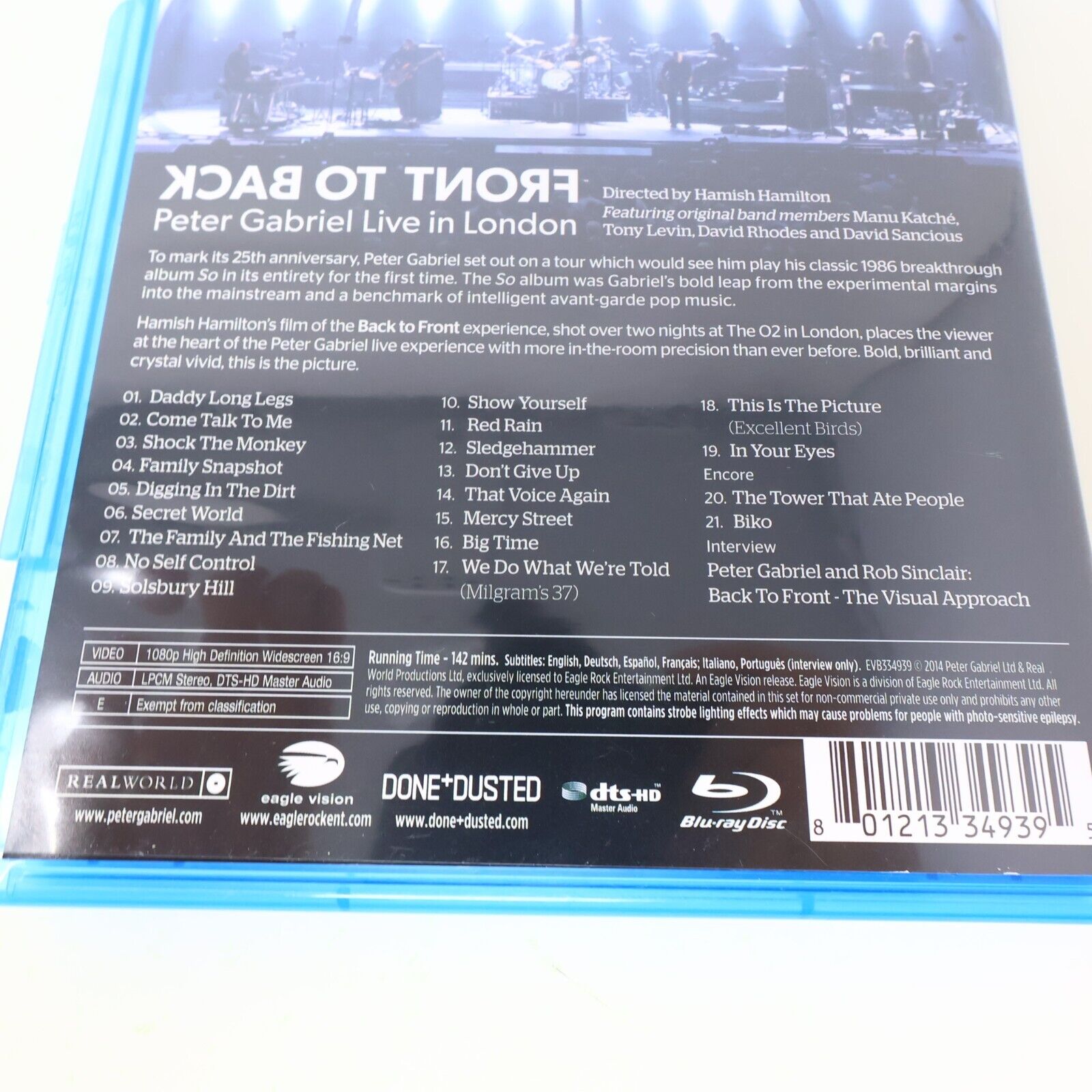 Back to Front Peter Gabriel Live in London Blu-ray 2014 Tested NTSC Concert