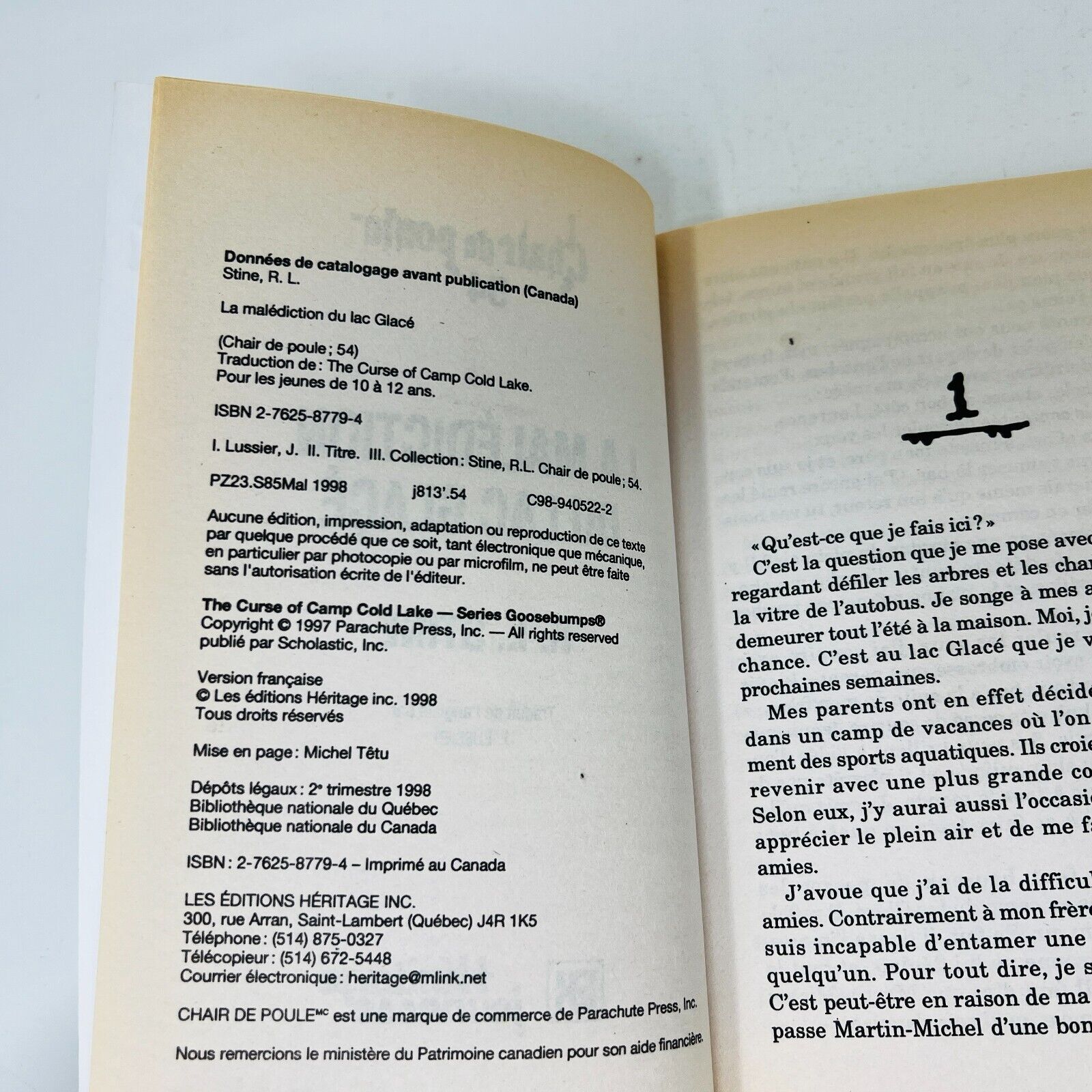 1998 Chair de Poule #54 La Malédiction du Lac Glacé Goosebumps Français RL Stine