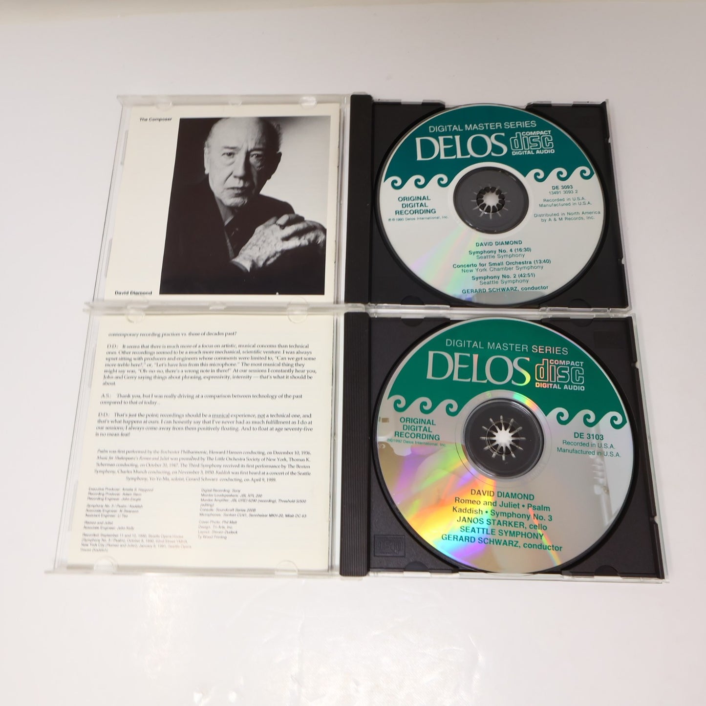 David Diamond 2 CD Lot Gerard Schwarz Symphony #2-3-4/Romeo & Juliet/Psalm Delos