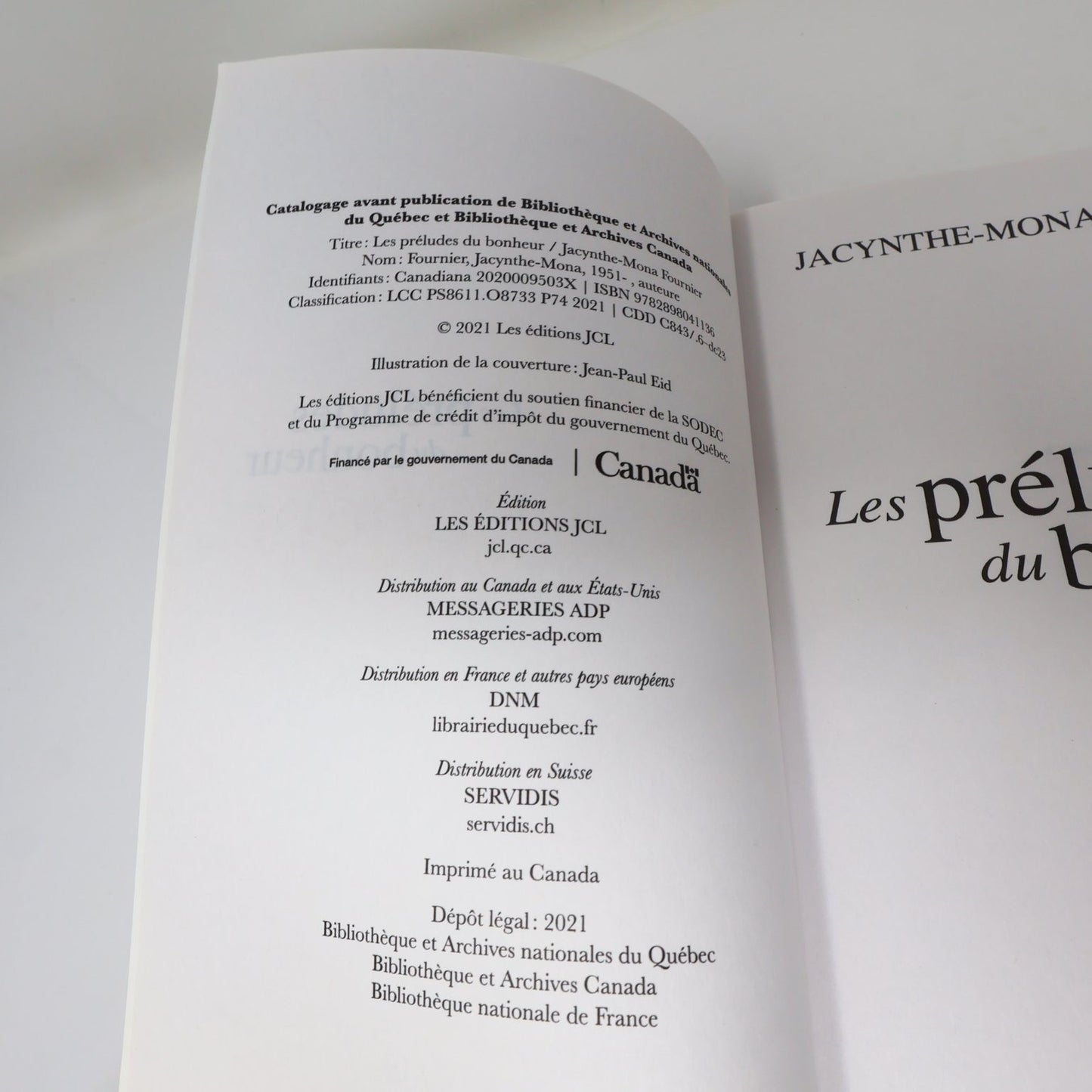 Les préludes du bonheur Jacynthe-Mona Fournier 2021 Roman Éditions JCL Francais