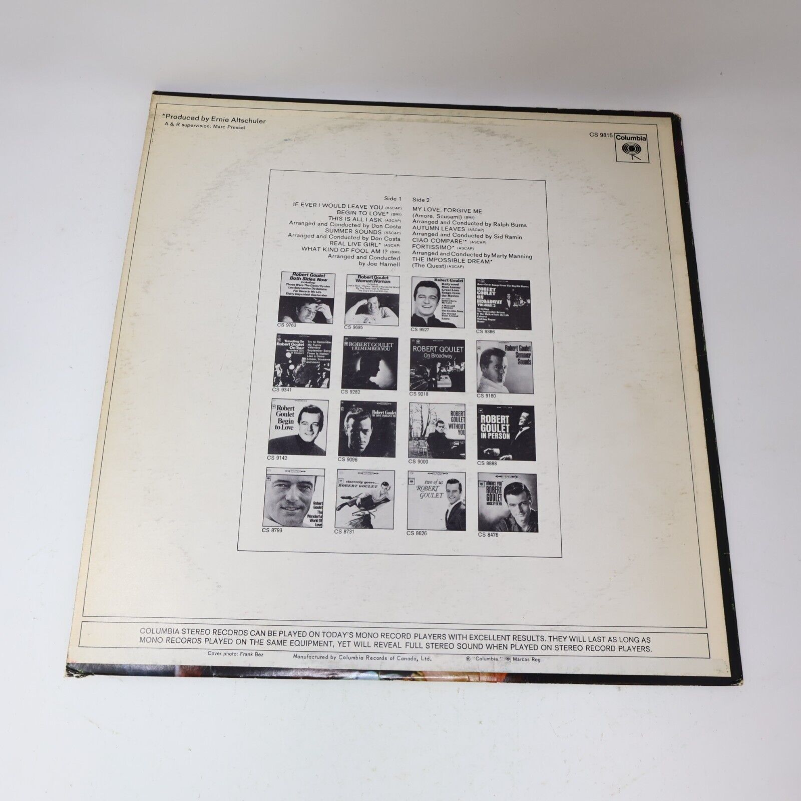 Robert Goulet's Greatest Hits LP Record Vinyl CS 9815 1960s My Love Forgive Me