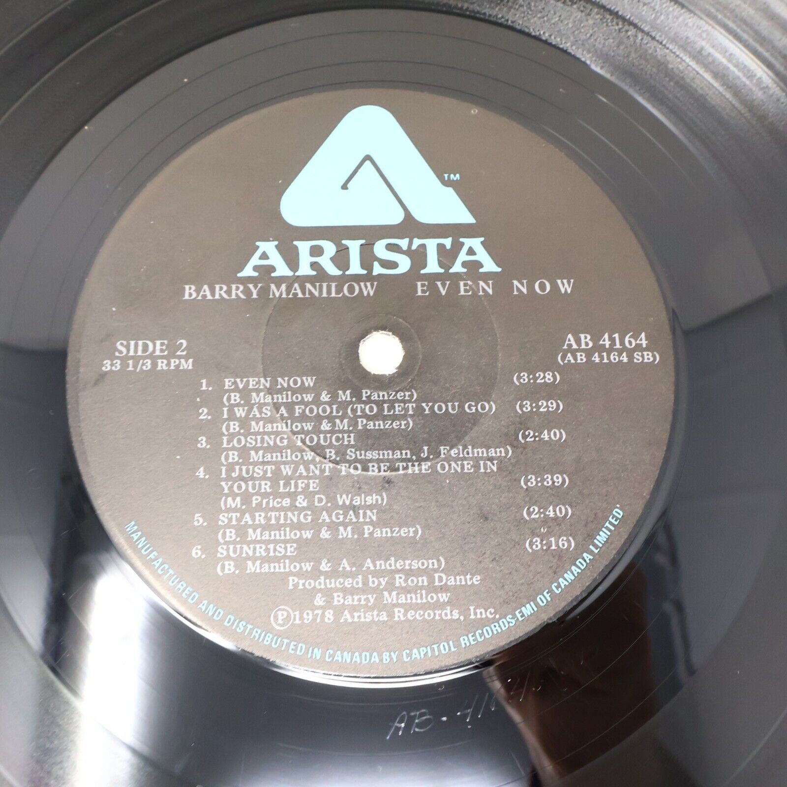 Barry Manilow Even Now LP Record Vinyl Arista AB 4164 Canada Copacabana 1978