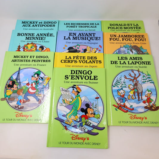 Lot 10 Livres Le Tour du Monde avec Disney Grolier Jeunes Enfants Français 90s