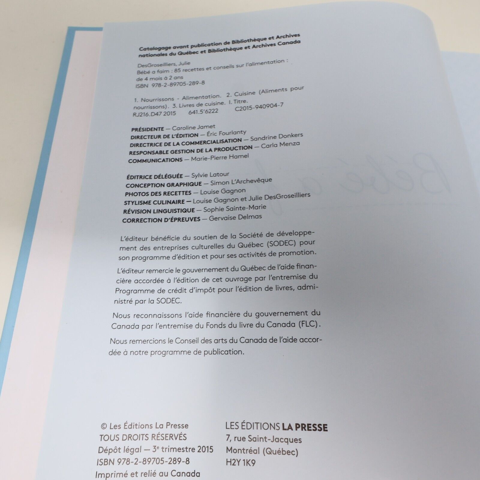 2015 Bébé a Faim Julie Desgroseillers Alimentation Enfant La Presse Français HC