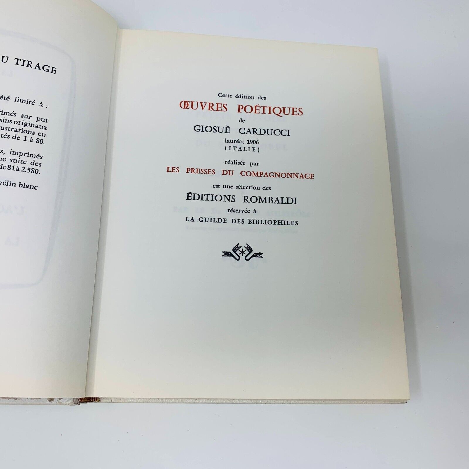 1960 Oeuvres Poétiques Rombaldi Nobel Littérature Giosuè Carducii Picasso Cover