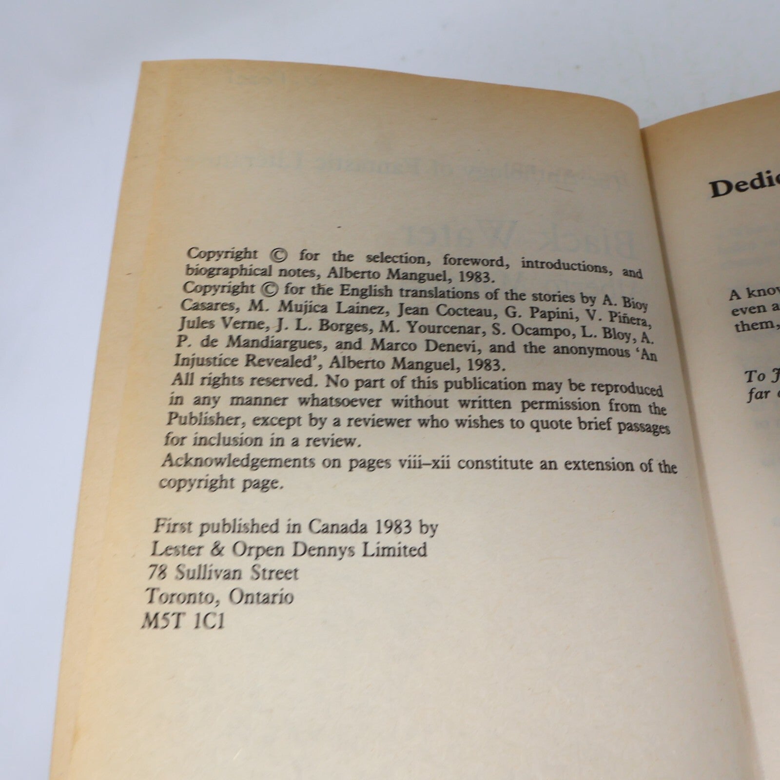 1983 Black Water the Anthology of Fantastic Literature Alberto Manguel Fantasy