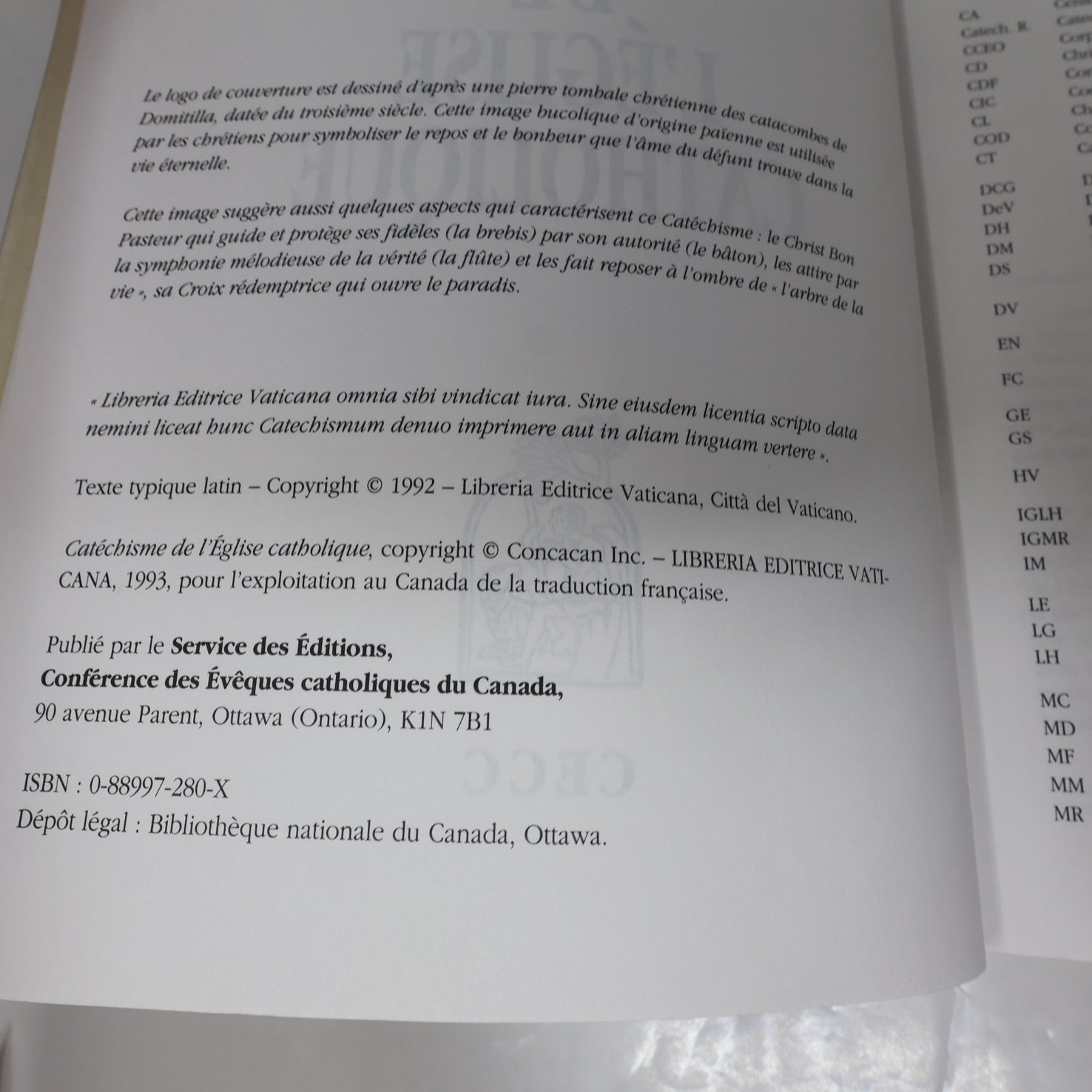 Catéchisme de l'Église Catholique Cecc 1993 PB Français French Religion Livre