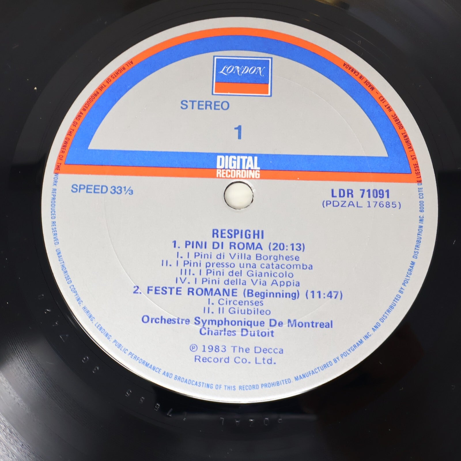 Respighi OSM Charles Dutoit Pines/Fountains of Rome LP Record Vinyl LDR 71091