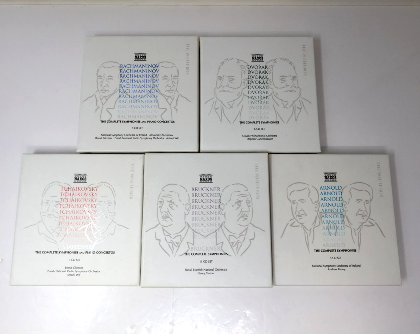 Naxos The Complete Symphonies 5 Box CD Lot Rachmaninov/Dvorak/Tchaikovsky/Arnold