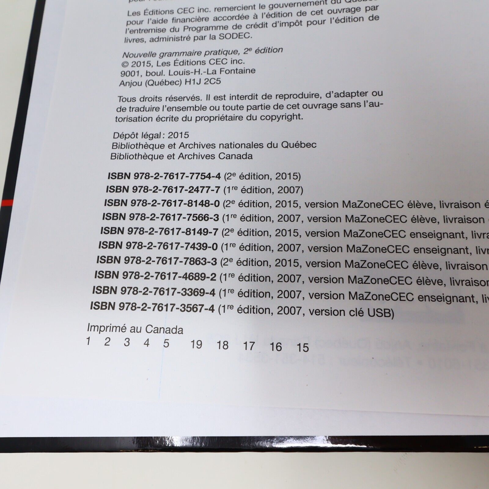 2015 Nouvelle Grammaire Pratique 2E Édition Myriam Laporte Ginette Rochon CEC HC