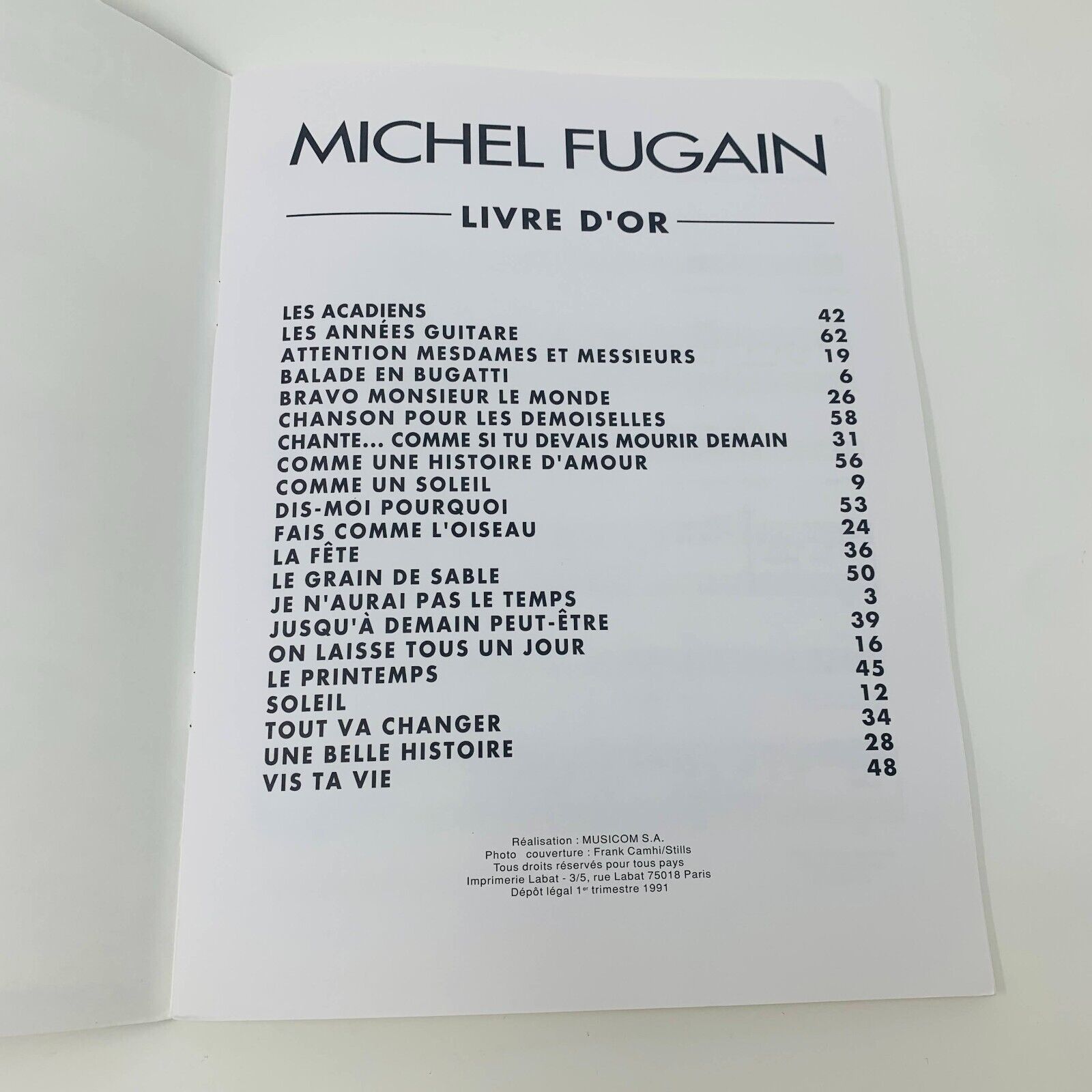1991 Michel Fugain Livre d'Or Partitions Songbook Musicom Piano Français French