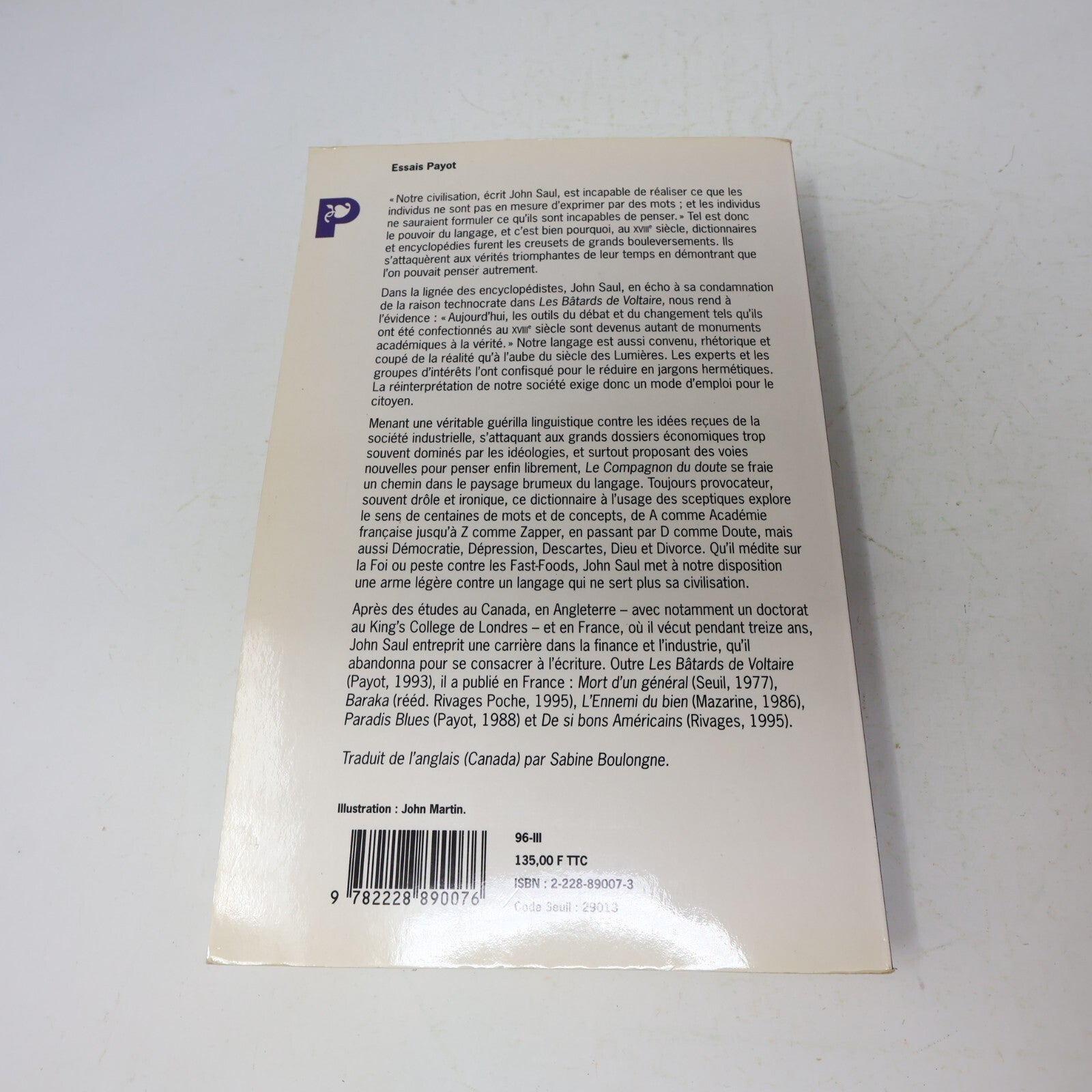 John Saul La Civilisation Inconsciente Le Compagnon du Doute Lot 2 Livres French