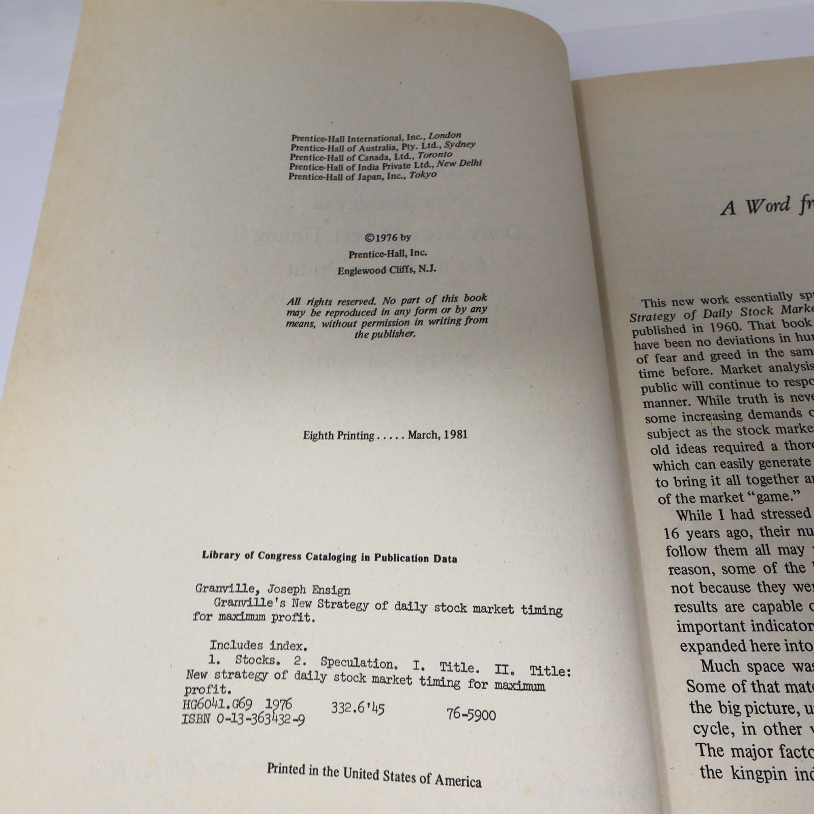 Granville's New Strategy of Daily Stock Market Timing For Maximum Profit 1981 HC