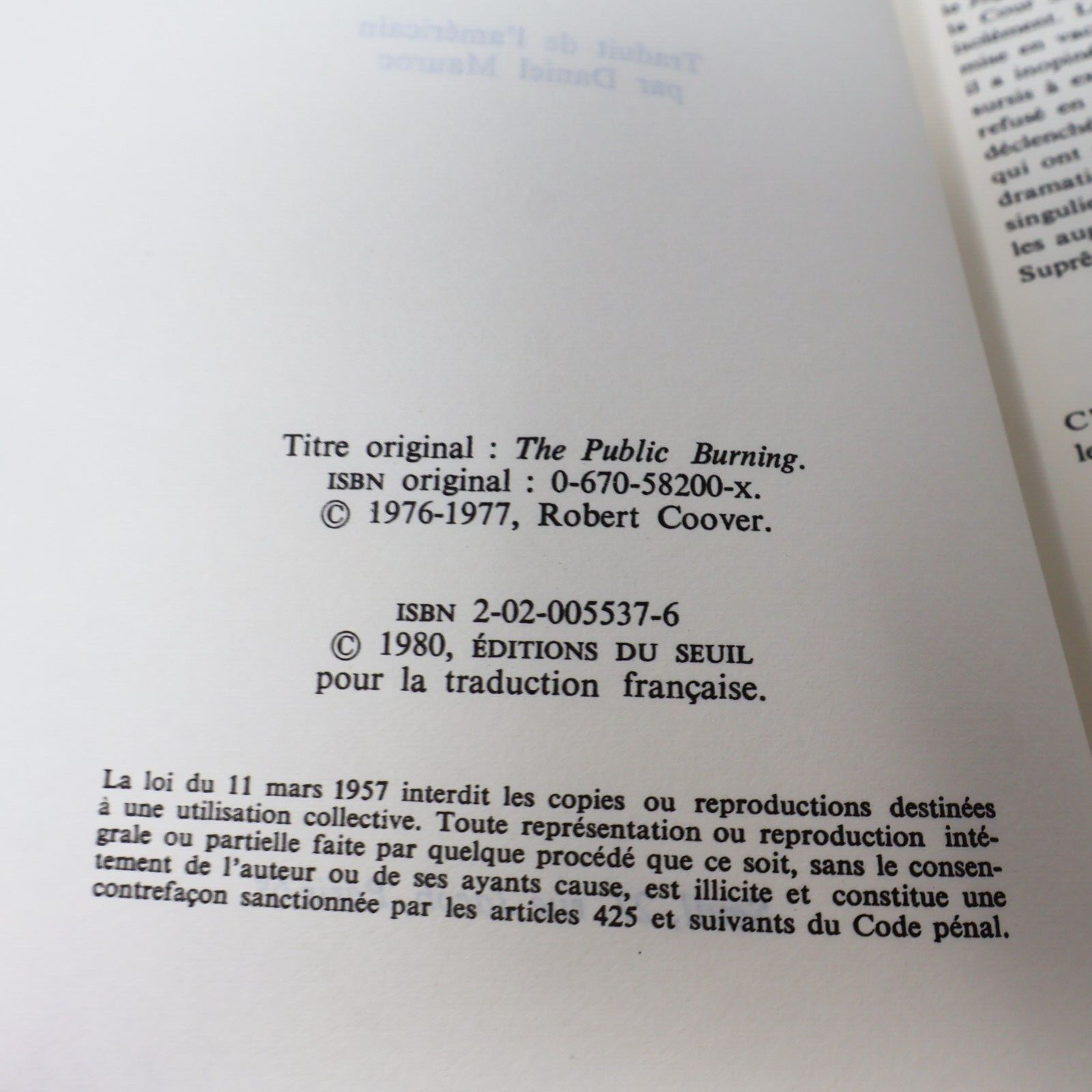 1980 Le Bûcher de Times Square Robert Coover Littérature Américaine Seuil Livre