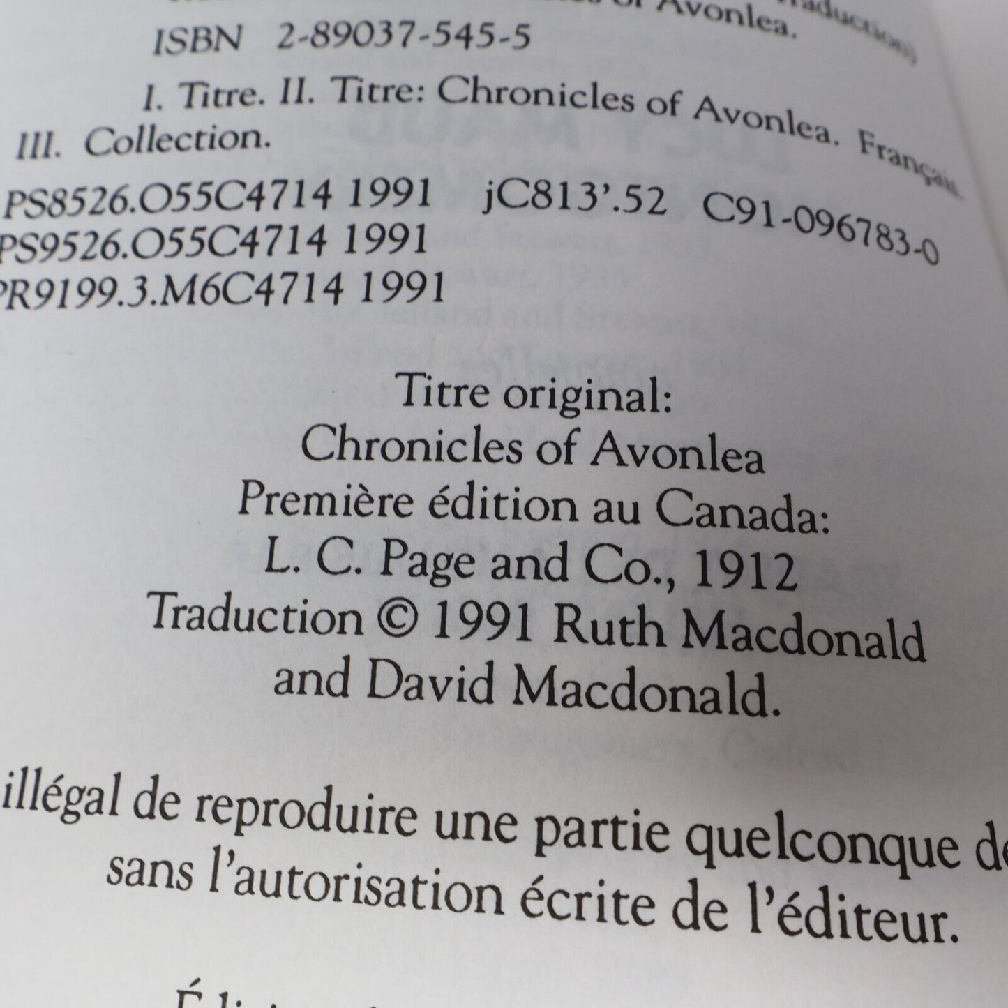 2006 Chroniques d'Avonlea #1 de Lucy Maud Montgomery Paperback PB Français Livre