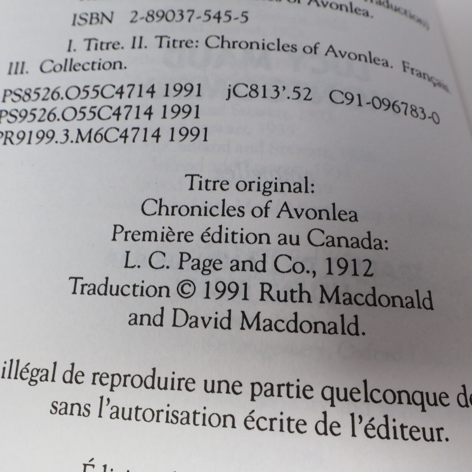 2006 Chroniques d'Avonlea #1 de Lucy Maud Montgomery Paperback PB Français Livre