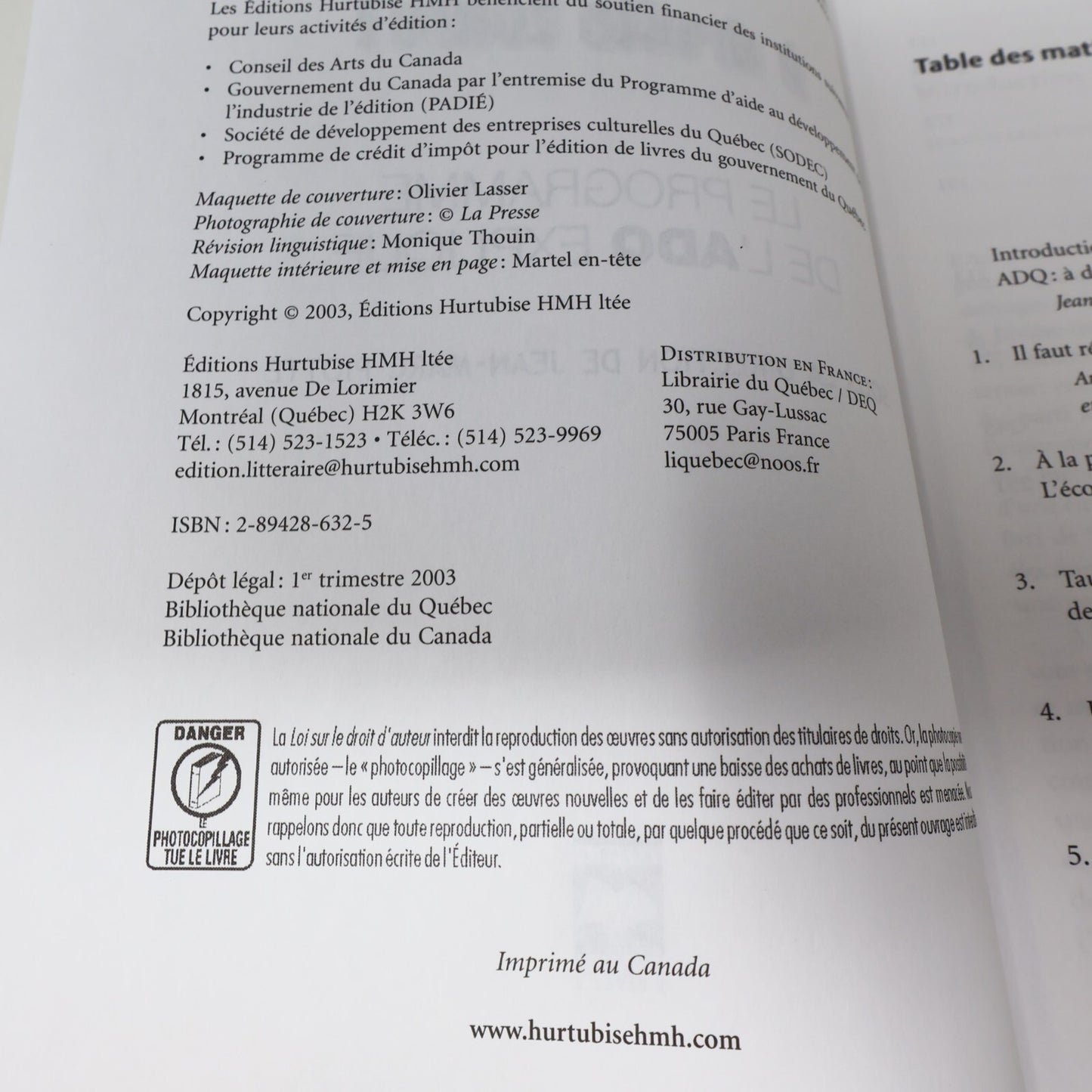 2003 Adq à Droite Toute! le Programme de l'Adq Expliqué Jean-Marc Piotte Hmh PB