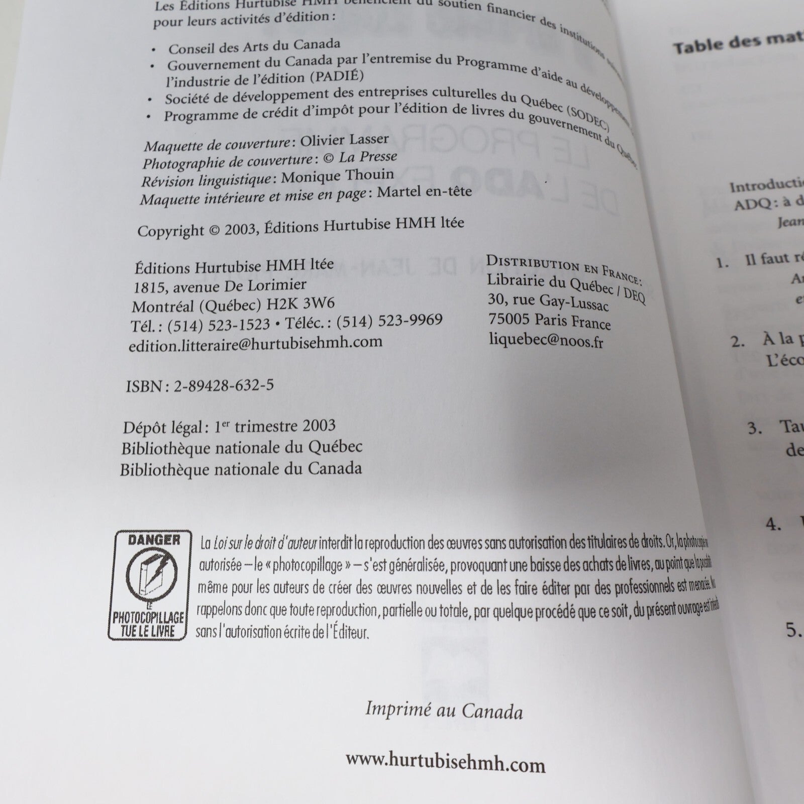 2003 Adq à Droite Toute! le Programme de l'Adq Expliqué Jean-Marc Piotte Hmh PB