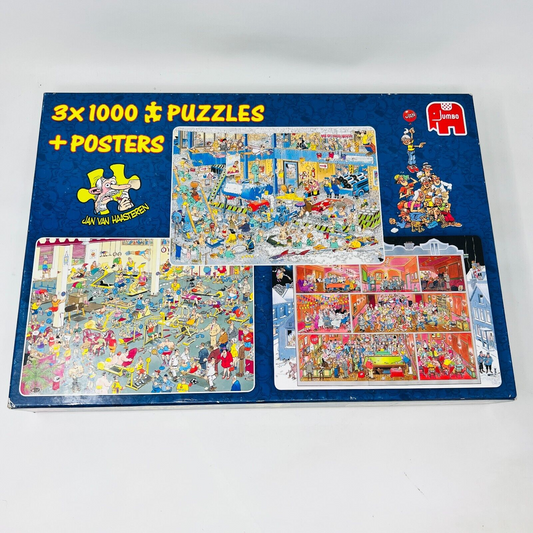 3x 1000 Puzzles + Posters 81120 Complete The Big Leak/Gym/Café Jan Van Haasteren