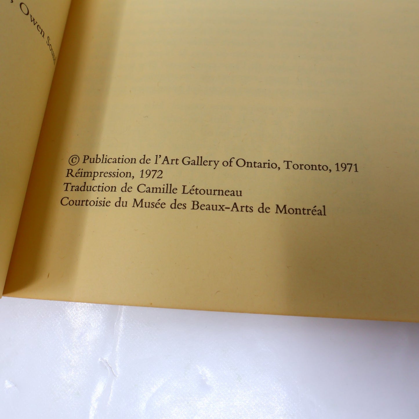L'Art de Tom Thomson Art Gallery of Toronto 1972 Catalogue d'Exposition Français