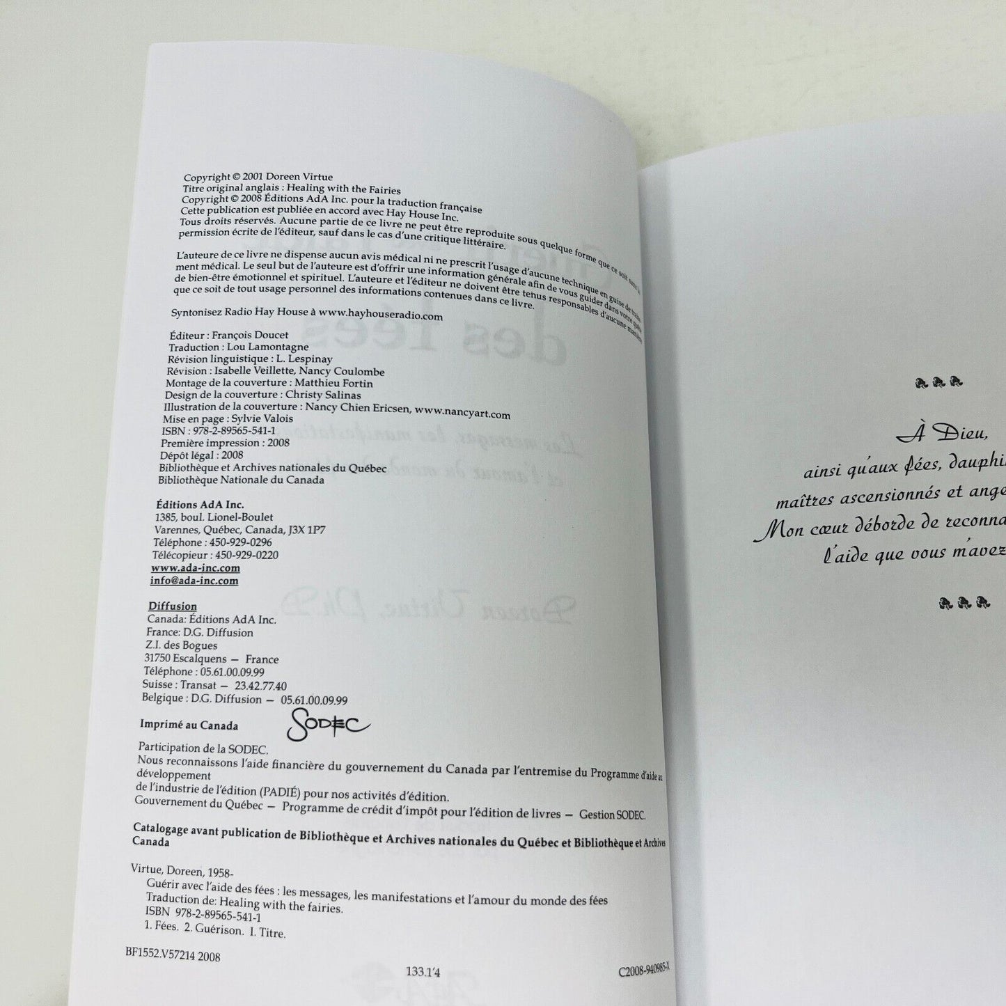 2008 Guérir avec l'Aide des Fées de Doreen Virtue Livre ADA en Français French