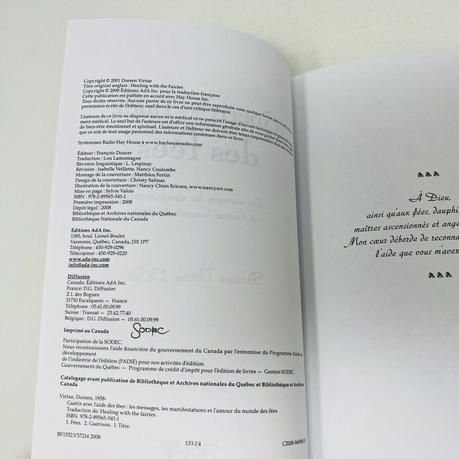 2008 Guérir avec l'Aide des Fées de Doreen Virtue Livre ADA en Français French