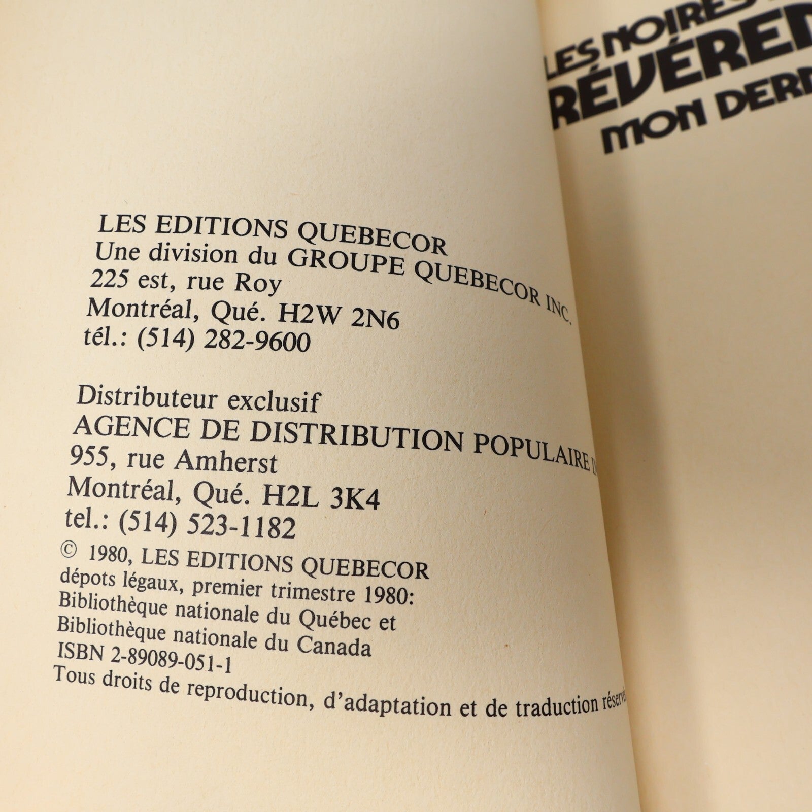 1980 Les Noires Tactiques du Révérend Dum mon Dernier Show Papartchu/Gérin Crime