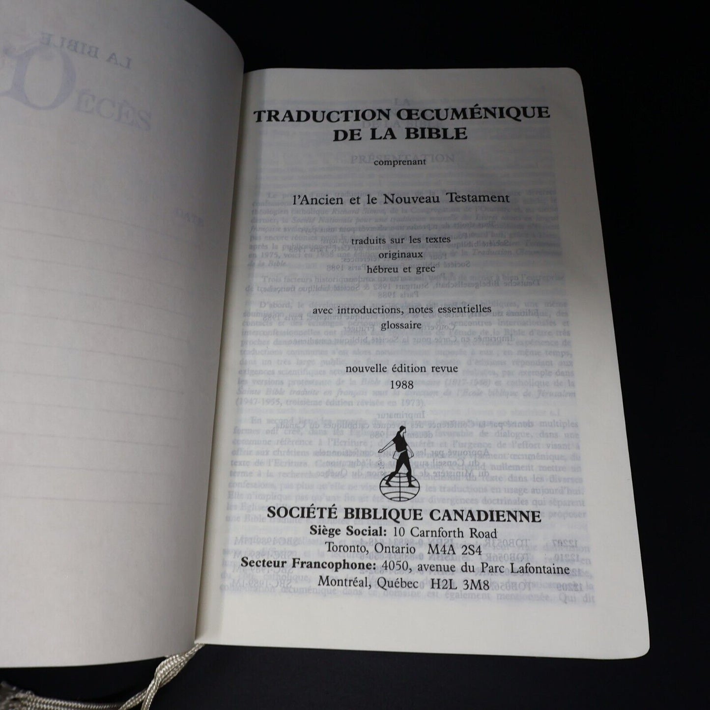 1988 La Sainte Bible de Mariage TOB Hardcover HC Societe Biblique Canadienne 80s