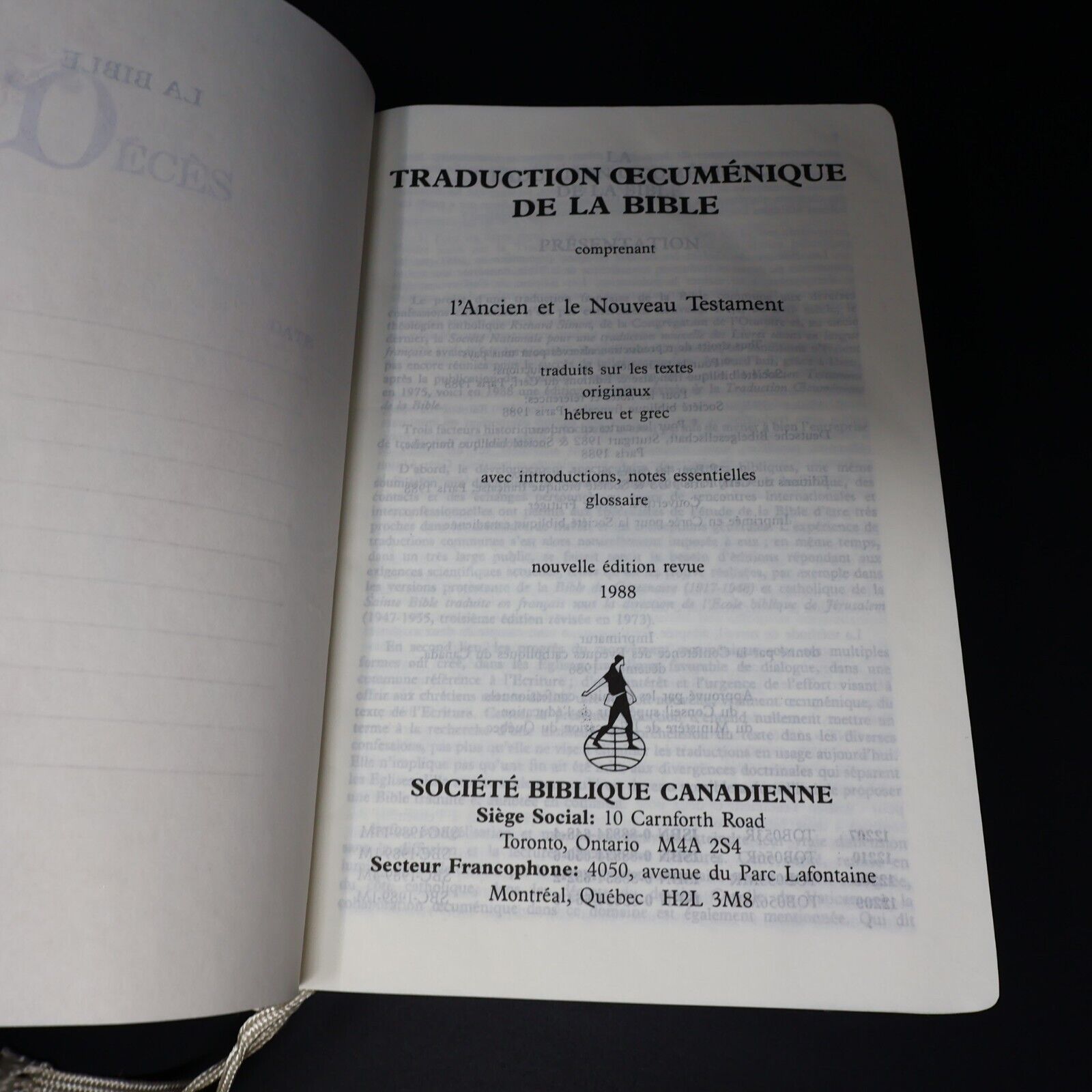 1988 La Sainte Bible de Mariage TOB Hardcover HC Societe Biblique Canadienne 80s