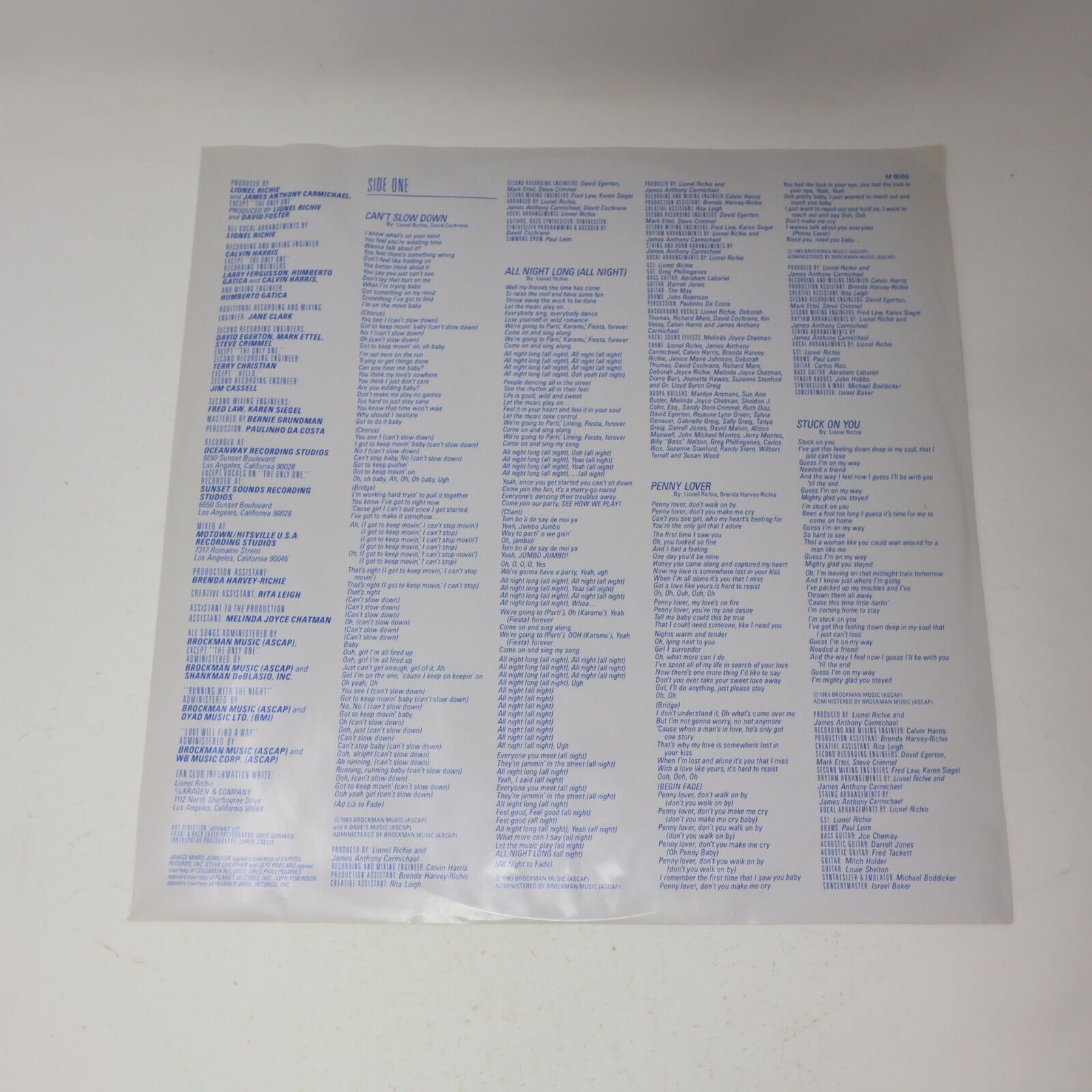 Lionel Richie Can't Slow Down LP Record Motown M-6059 1983 Canada All Night Long