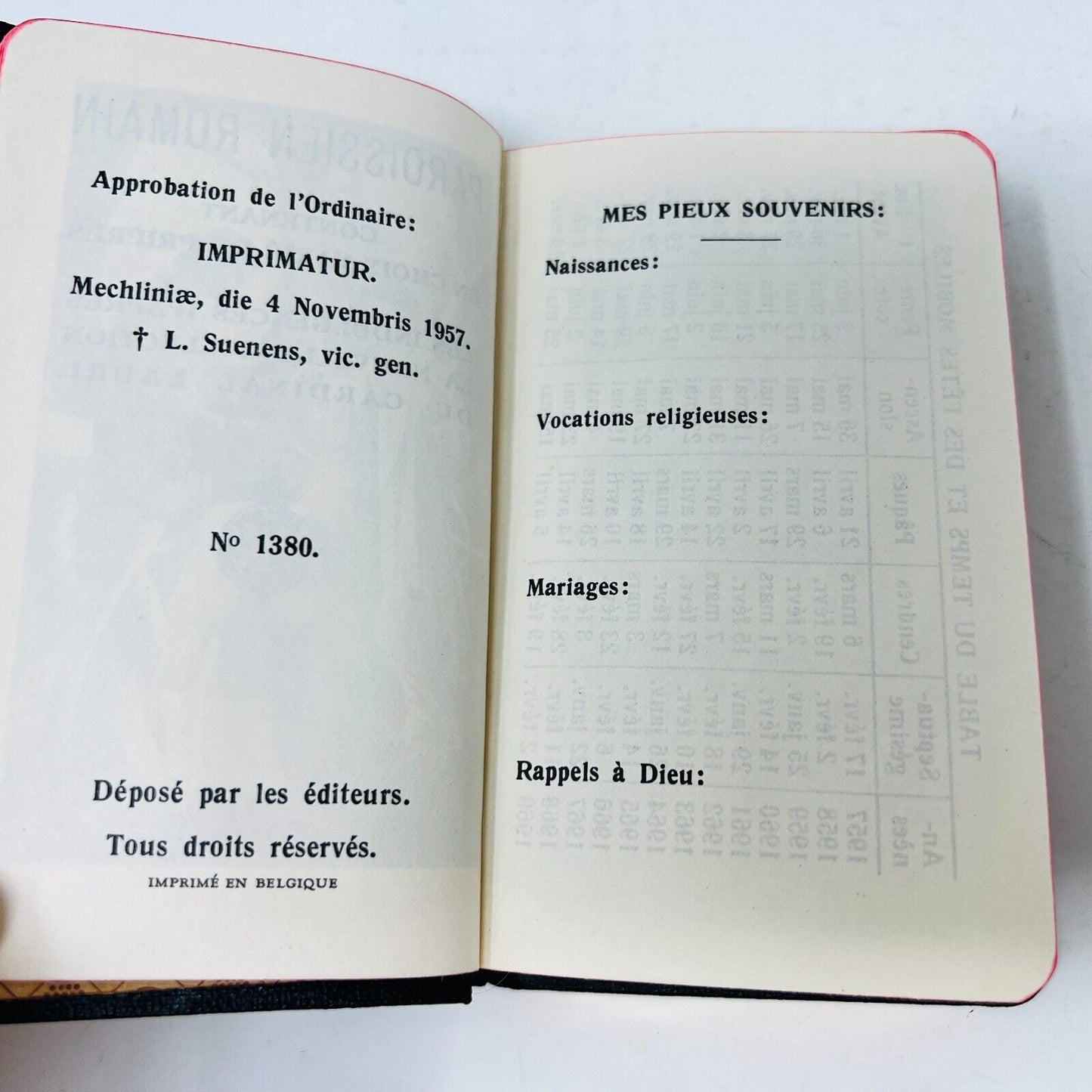 1957 Paroissien Romain Très Petit Format Proost Français Prières Cardinal Lauri