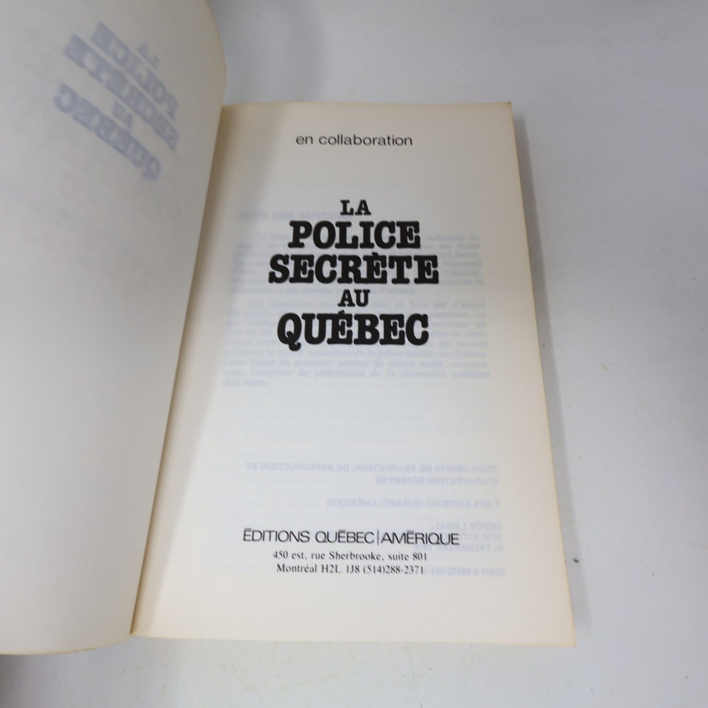 1978 La Police Secrète au Québec Normand Caron Québec Amérique Histoire Crime PB