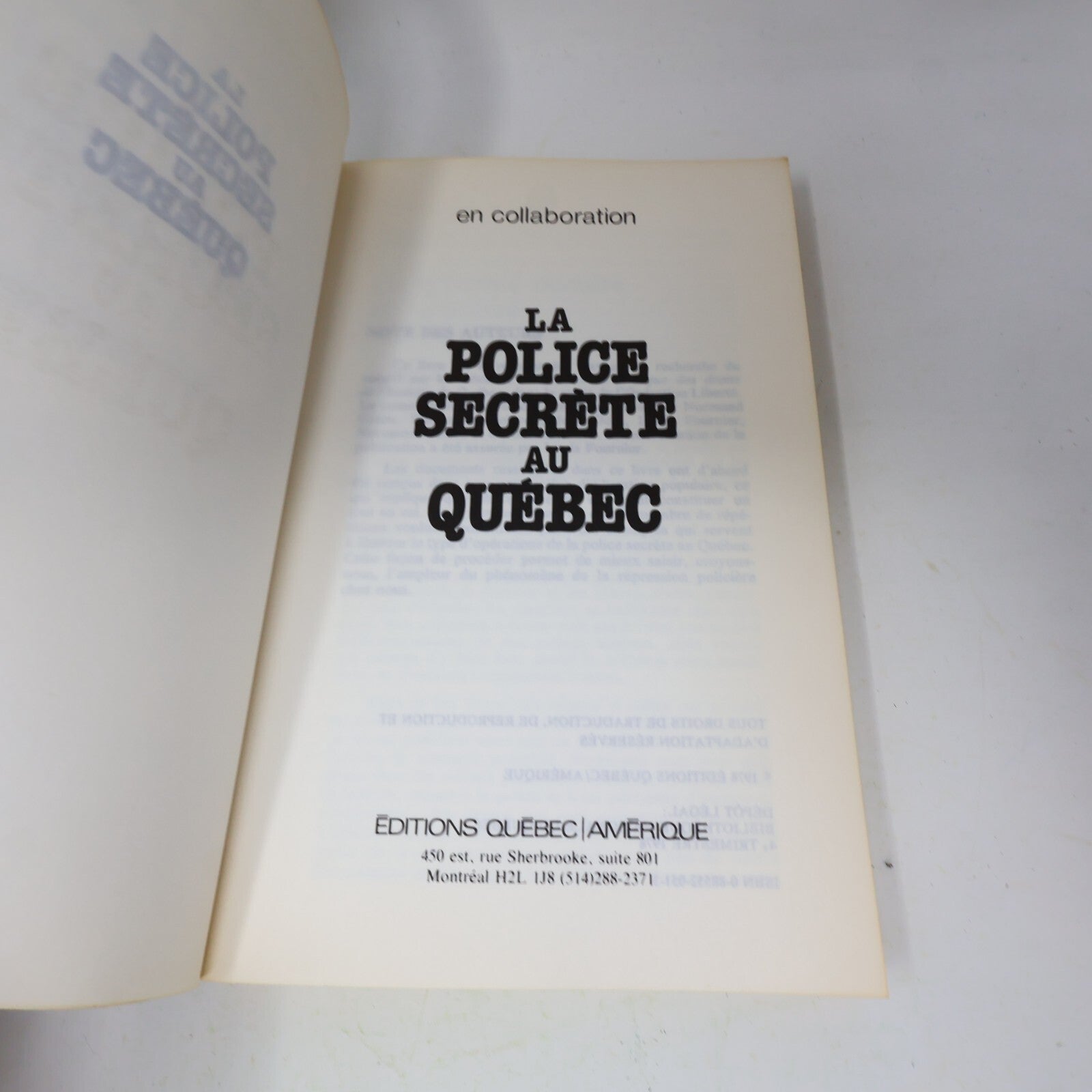 1978 La Police Secrète au Québec Normand Caron Québec Amérique Histoire Crime PB