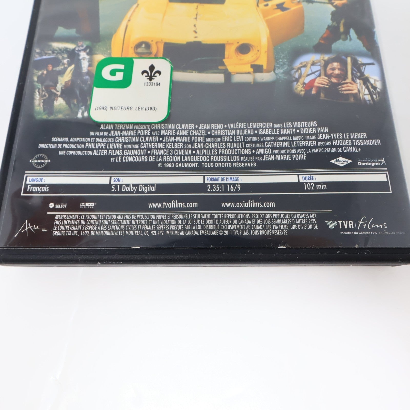 Les Visiteurs DVD Jean Reno/Christian Clavier Voyage Temps NTSC Région 1 Testé