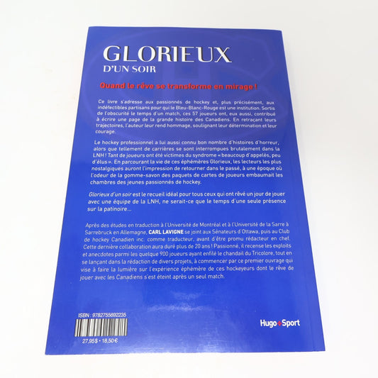 Glorieuxs d'un Soir Carl Lavigne 2021 Hockey Canadiens Hugo Sport Livre Français