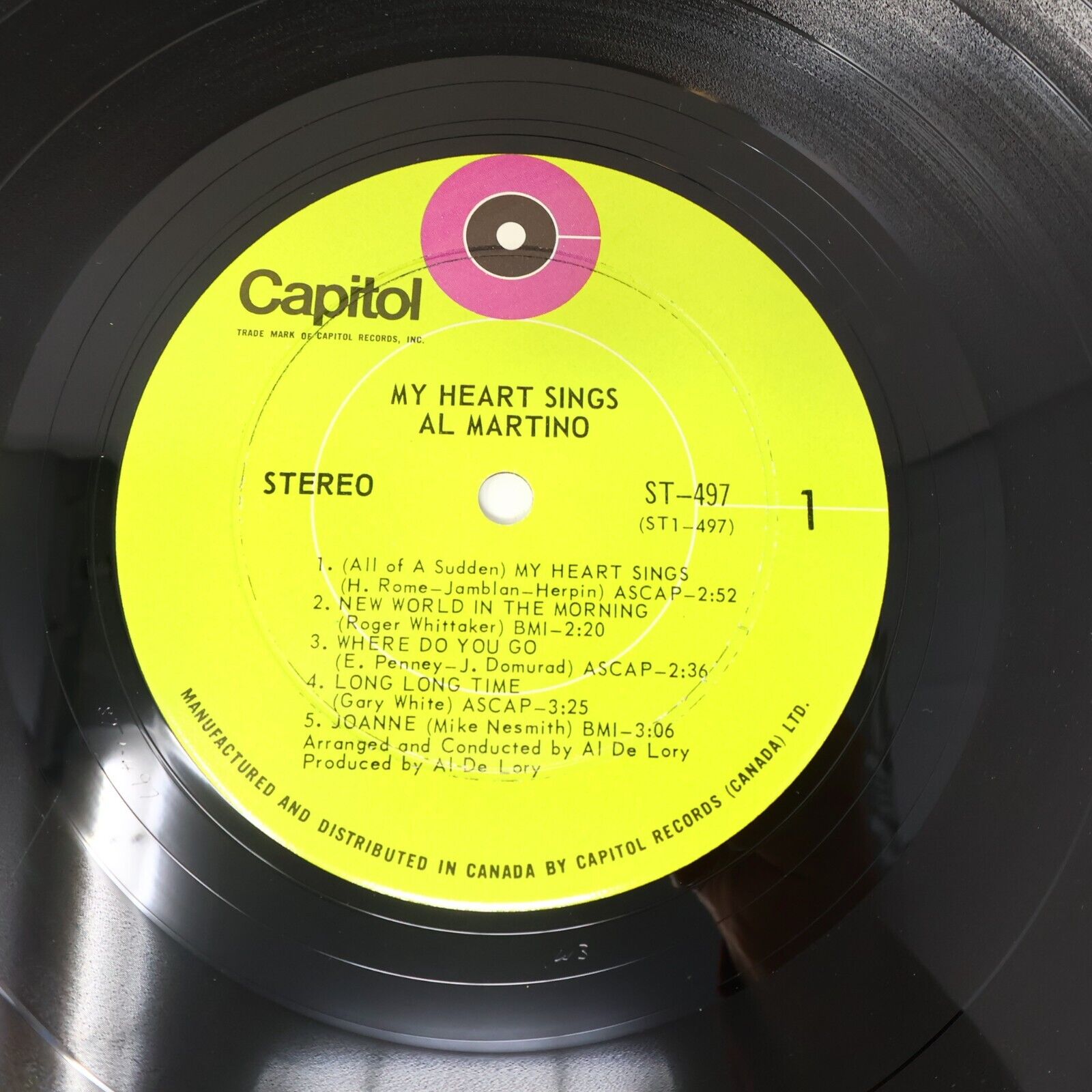Al Martino My Heart Sings LP Record Vinyl Capitol Records ST-497 Canada 1970