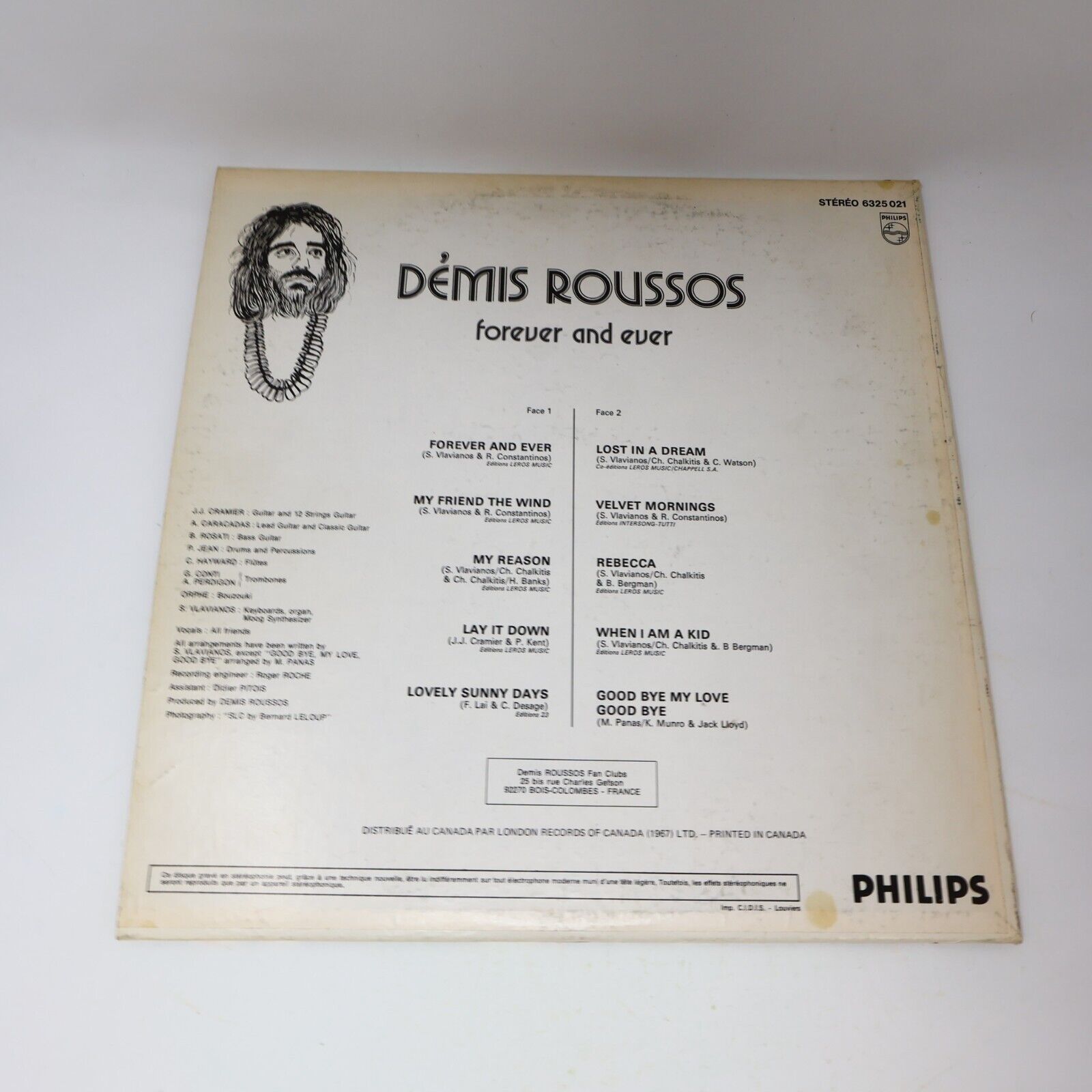 Démis Roussos Forever And Ever LP Record 6325 021 Canada My Friend The Wind 70s
