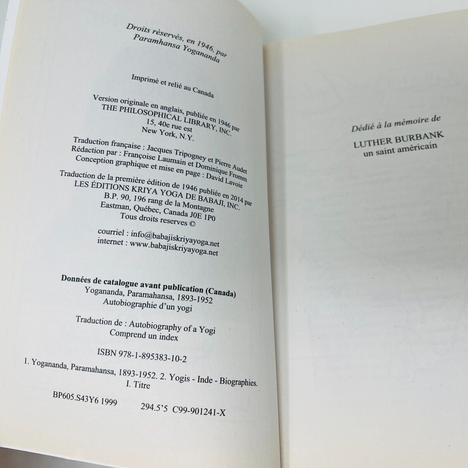 2014 Autobiographie d'un Yogi Paramhansa Yogananda Éditions Kriya Yoga de Babaji