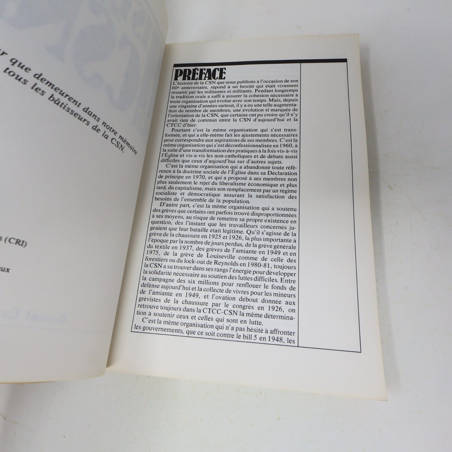 1981 Histoire de la Csn 1921-1981 Jacques Rouillard Boréal Syndicalisme Français