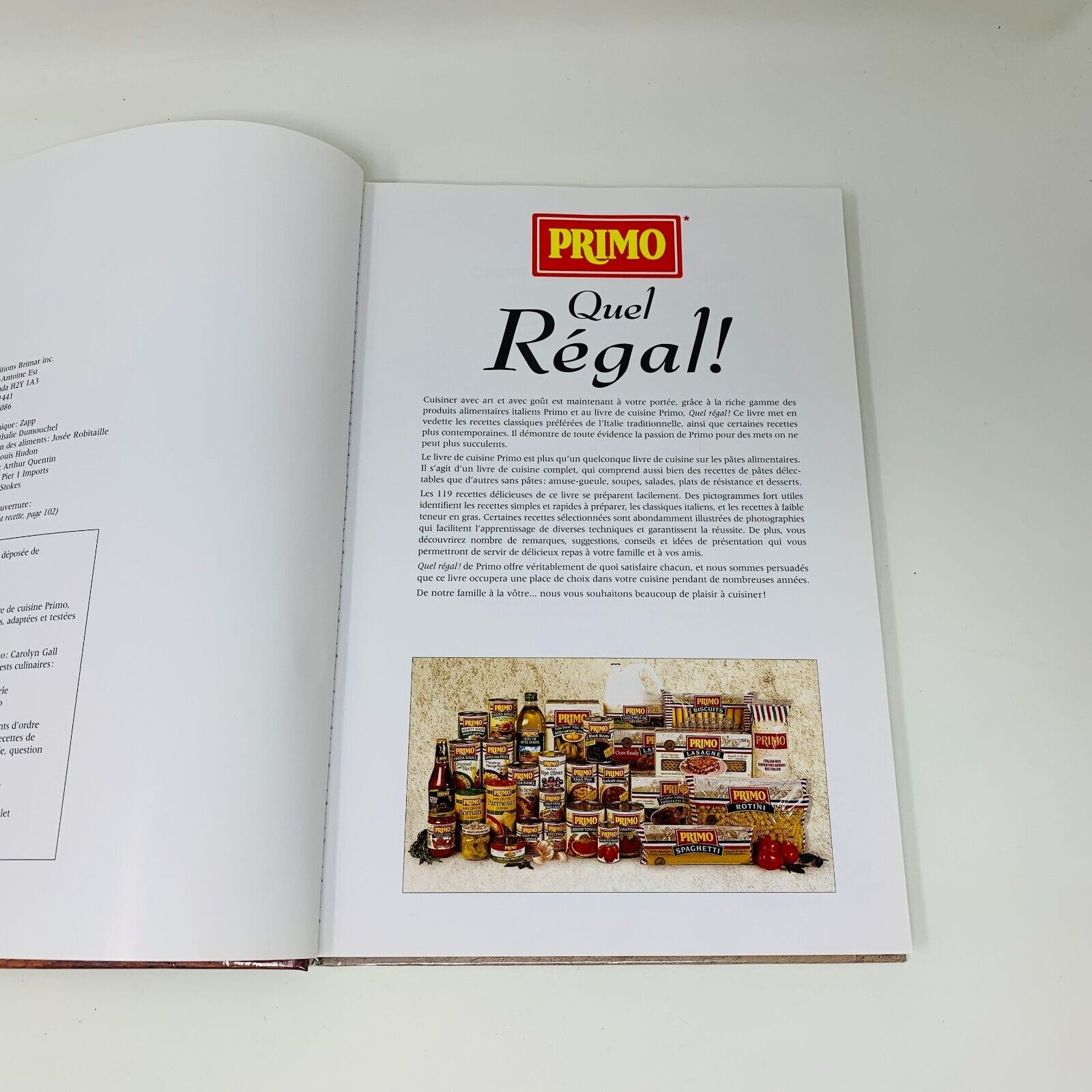 1995 Primo Quel Régal! Livre de Recettes Cuisine Vintage en Français Brimar HC